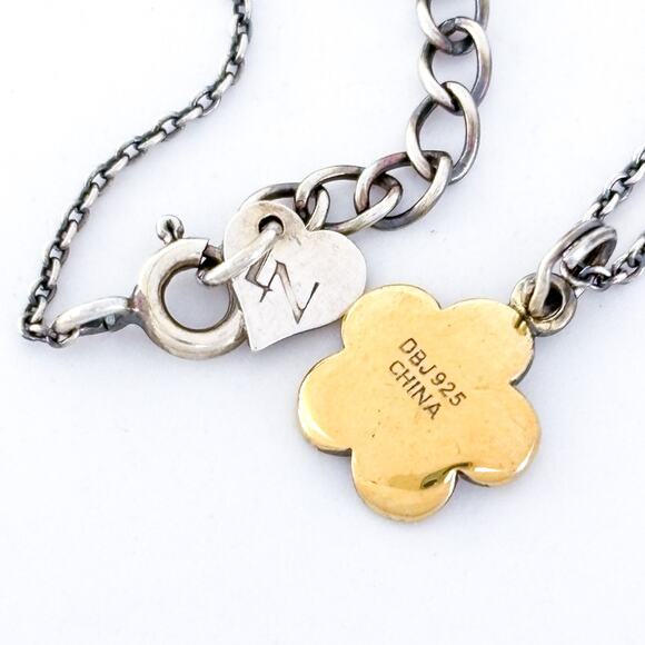 Vintage Sterling Silver 925 Crystal Pink Enamel Flower Pendant Necklace 14”-16” - Picture 3 of 6